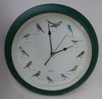 horloge murale oiseaux Quartz diamètre 34 cm bord vert, Maison & Meubles, Analogique, Utilisé, Enlèvement ou Envoi, Horloge murale