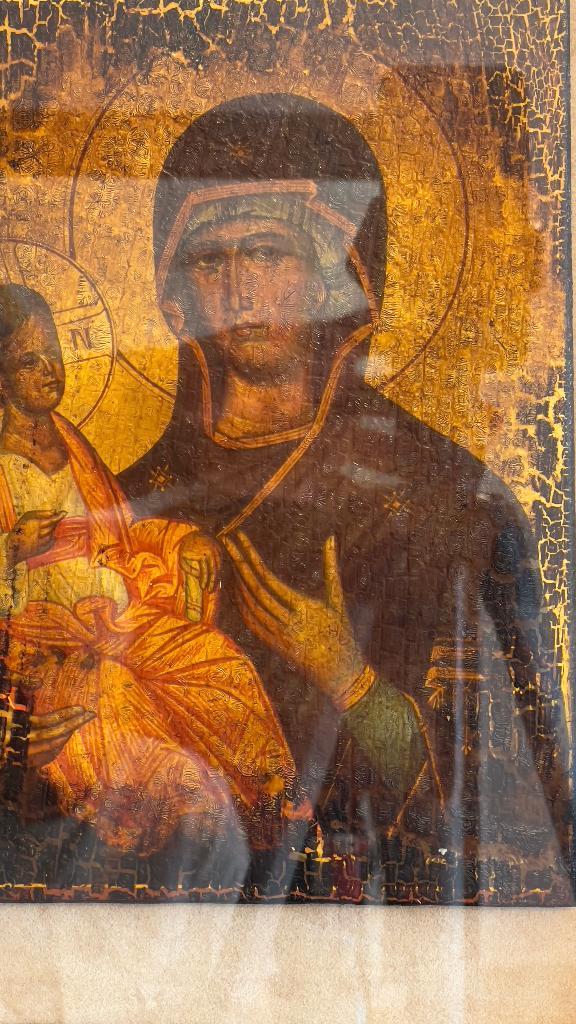 Icône de Marie et de l'Enfant — Huile sur bois, Antiquités & Art, Art | Peinture | Classique, Enlèvement ou Envoi