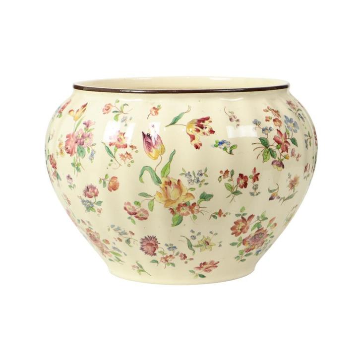 Grote Polychrome Bloempot Cache Pot Longchamp Frankrijk 36cm, Tuin en Terras, Bloempotten, Gebruikt, Aardewerk, Binnen, Minder dan 40 cm