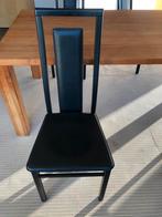6 zwarte lederen eetkamerstoelen, Ophalen, Gebruikt, Zwart, Hout