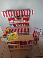 Houten winkeltje met accessoires, winkelkar en winkelmandje, Kinderen en Baby's, Speelgoed | Houten speelgoed, Ophalen, Zo goed als nieuw