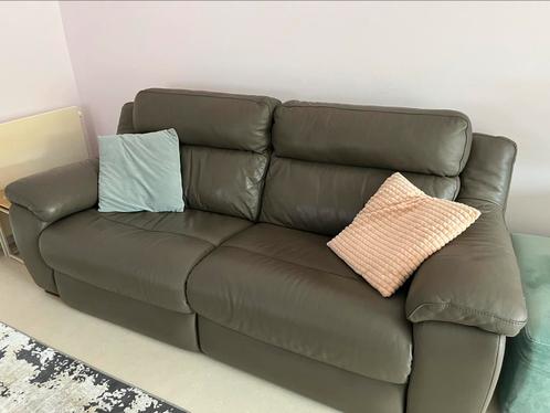 Lederen zetel 2,5 zit taupe, Huis en Inrichting, Zetels | Zetels, Gebruikt, Rechte bank, Driepersoons, 200 tot 250 cm, 75 tot 100 cm