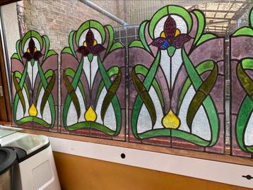 4 identieke glasraampjes art nouveau beschikbaar voor biedingen