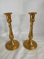 2 koperen kandelaars sokkel rond, Antiek en Kunst, Ophalen of Verzenden