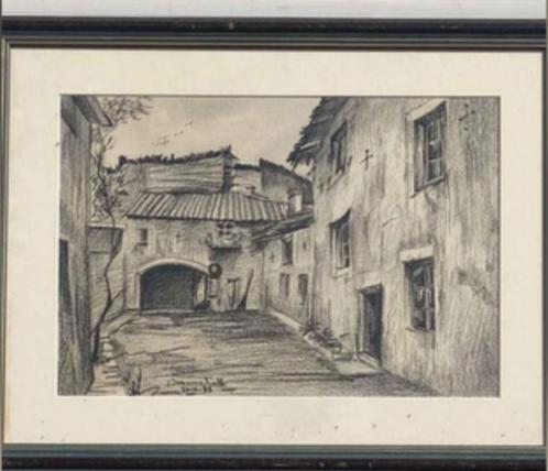 Fusain cour signe j demaerschalh, Antiek en Kunst, Kunst | Tekeningen en Fotografie, Ophalen of Verzenden