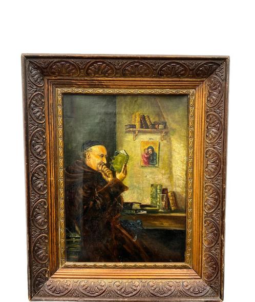 Antiek schilderij op doekl - XIXe eeuw -, Antiek en Kunst, Kunst | Schilderijen | Klassiek, Ophalen of Verzenden