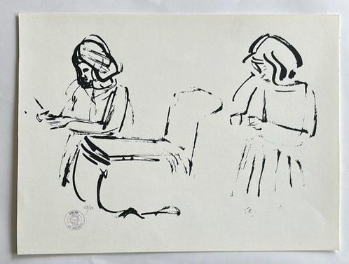 Lithographie d'Henri Victor Wolvens - « Femmes en calèche », Antiquités & Art, Art | Lithographies & Sérigraphies, Enlèvement ou Envoi