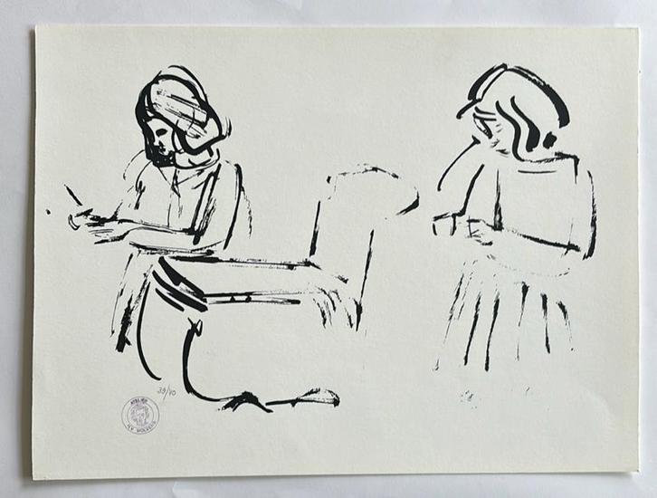 Litho Henri Victor Wolvens - “Vrouwen met kinderkoets”, Antiek en Kunst, Kunst | Litho's en Zeefdrukken, Ophalen of Verzenden
