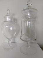 Twee vintage glazen apothekerspotten snoeppotten met deksel, Ophalen of Verzenden
