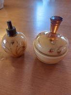 Opaline glas/geurflesje en dekselpotje/amberkleur, Ophalen of Verzenden