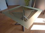 Vierkante tafel met glazen blad, 120cmx120cm, Huis en Inrichting, Tafels | Eettafels, Ophalen, Gebruikt, Vierkant, Glas
