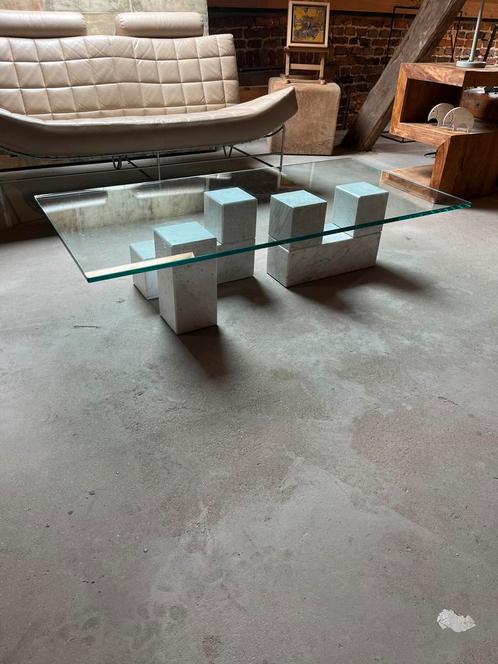 Design salontafel modulair glas en marmer, Huis en Inrichting, Tafels | Salontafels, Gebruikt, Minder dan 50 cm, 100 tot 150 cm