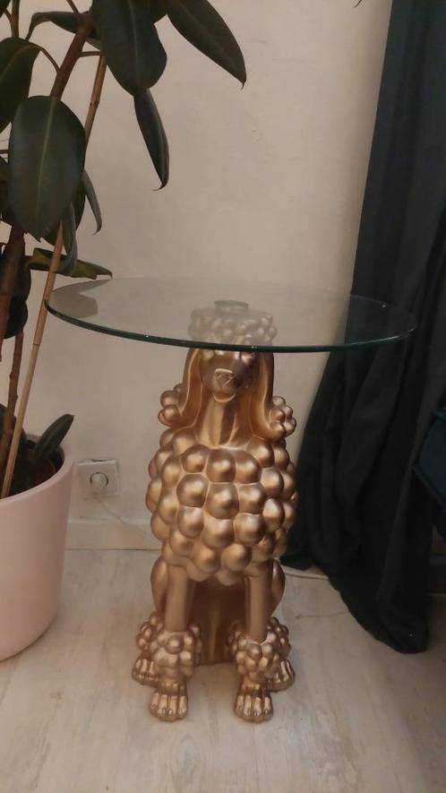Richmond Interiors Bijzet tafeltje poedel goud, Huis en Inrichting, Tafels | Sidetables, Zo goed als nieuw, Rond, Glas, Overige materialen