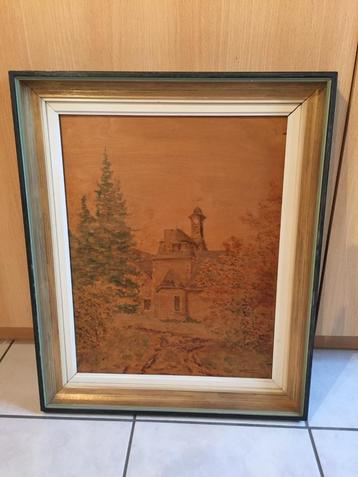 CADRE PYROGRAVURE ( PIECE UNIQUE ), Maison & Meubles, Comme neuf, Enlèvement, 50 à 75 cm, Bois