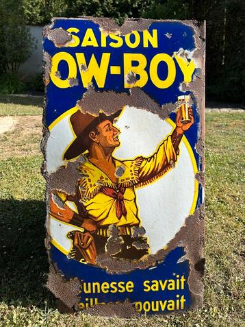 Plaque emaillee email reclame bord cow boy Ponselet Biere beschikbaar voor biedingen