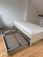 Bed uitschuifbaar (hout), Huis en Inrichting, Slaapkamer | Bedden, Ophalen, Gebruikt, Beige, Tweepersoons