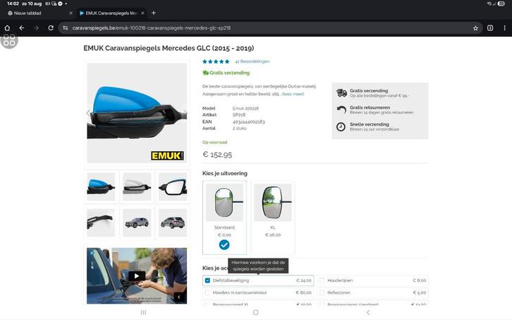 Caravanspiegels voor Mercedes met anti diefstal, Auto-onderdelen, Spiegels, Ophalen