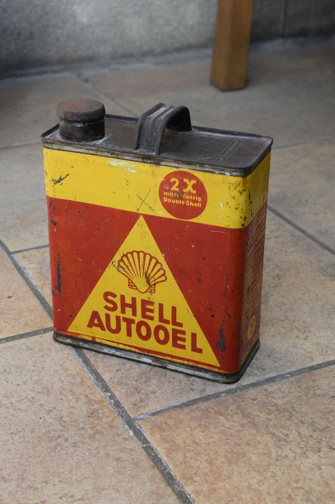 rare bidon huile shell allemand 1930, Collections, Marques & Objets publicitaires, Enlèvement ou Envoi, Utilisé, Panneau publicitaire