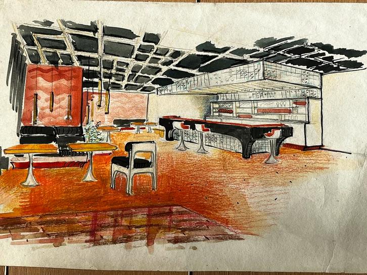 SIXTIES project BAR modernisme interieur ontwerp architect, Antiek en Kunst, Kunst | Designobjecten, Ophalen of Verzenden