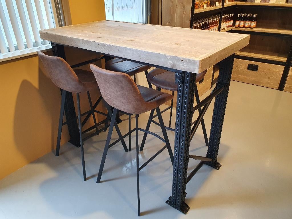 Unieke bartafel, statafel van steigerhout en staal elke maat, Huis en Inrichting, Tafels | Statafels, Nieuw, Ophalen