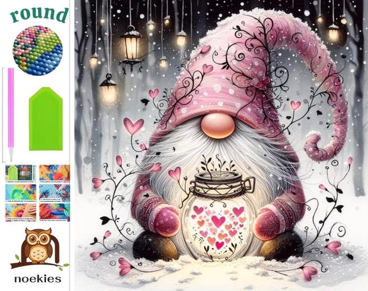 nr 620 Peinture au diamant lutin rose dans la neige 40x40cm, Hobby & Loisirs créatifs, Bricolage, Neuf, Bricolage, Envoi