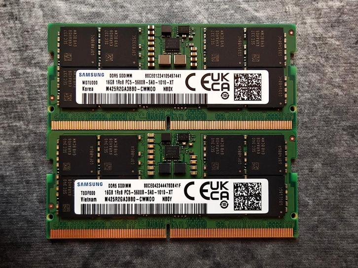 Samsung RAM Sodimm 2x16 = 32Gb 5600Mhz, Computers en Software, RAM geheugen, Zo goed als nieuw, Laptop, 32 GB, DDR5, Ophalen of Verzenden