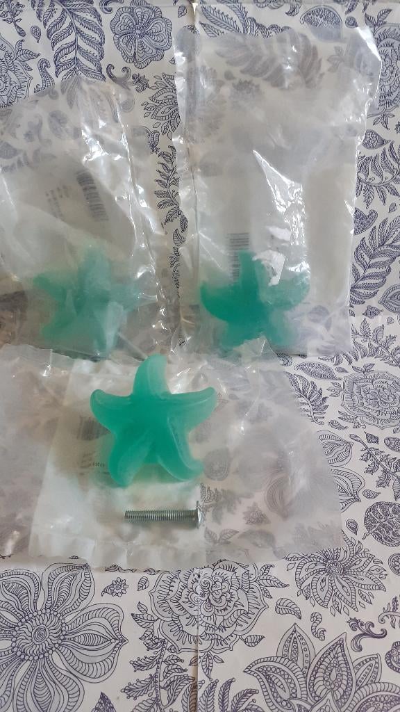 3 boutons de tiroirs ou porte d'armoire etoile de mer verte, Enlèvement ou Envoi, Bricolage, Autres matériaux, Neuf