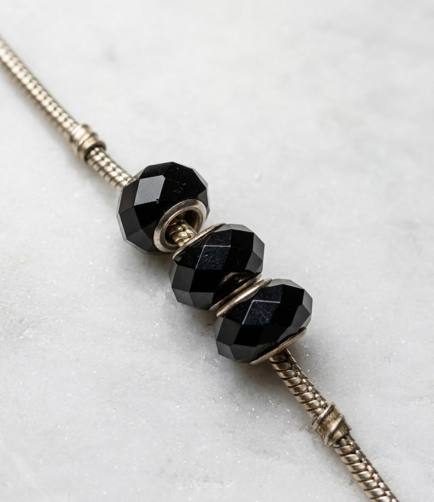 Murano Bedels set voor bedelarmband zwart facet kristal, Overige merken, Glas of Kristal, Nieuw, Ophalen of Verzenden