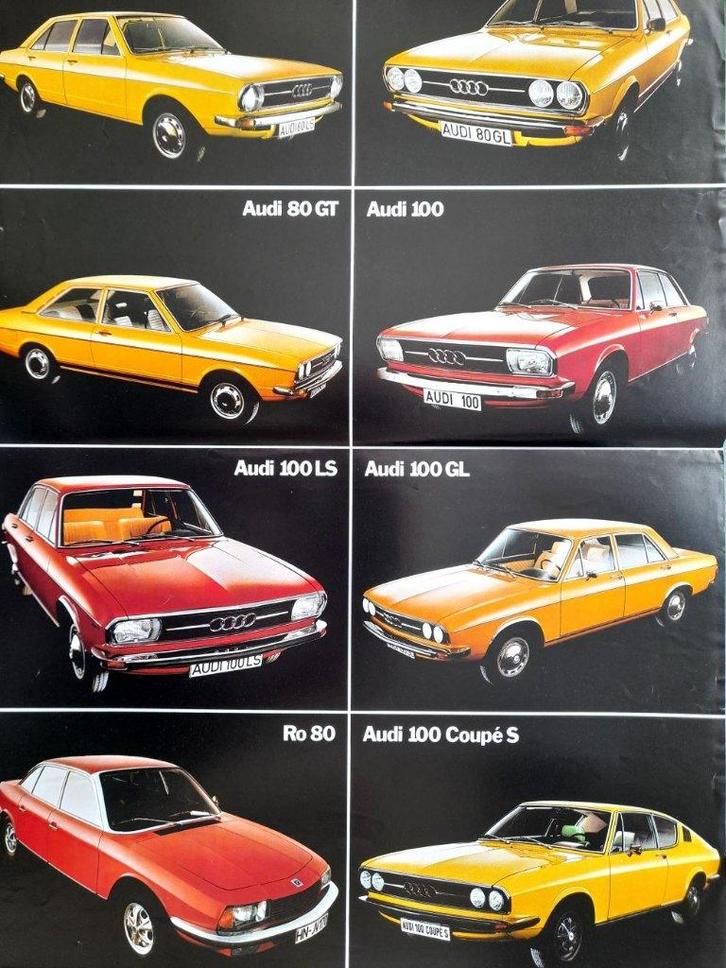 Programme Audi, brochure 1974, 80 GT, 100 Coupé, RO 80..., Livres, Autos | Brochures & Magazines, Comme neuf, Audi, Envoi