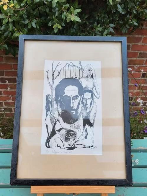 Ets Rene Pauwels 72, autoportrait en noir et blanc, Antiquités & Art, Art | Eaux-fortes & Gravures, Eau-forte, Numéroté, Enlèvement