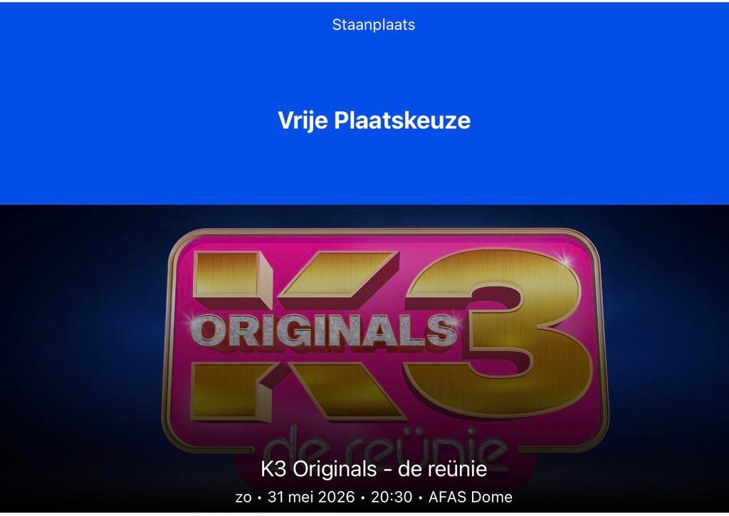 1 Ticket K3 originals 31/05 om 20u30