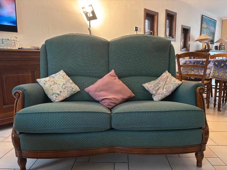 „Vintage” woonkamer met 3 kamers, Huis en Inrichting, Fauteuils, Gebruikt, Hout, Stof, 125 cm of meer, 75 tot 100 cm, Ophalen