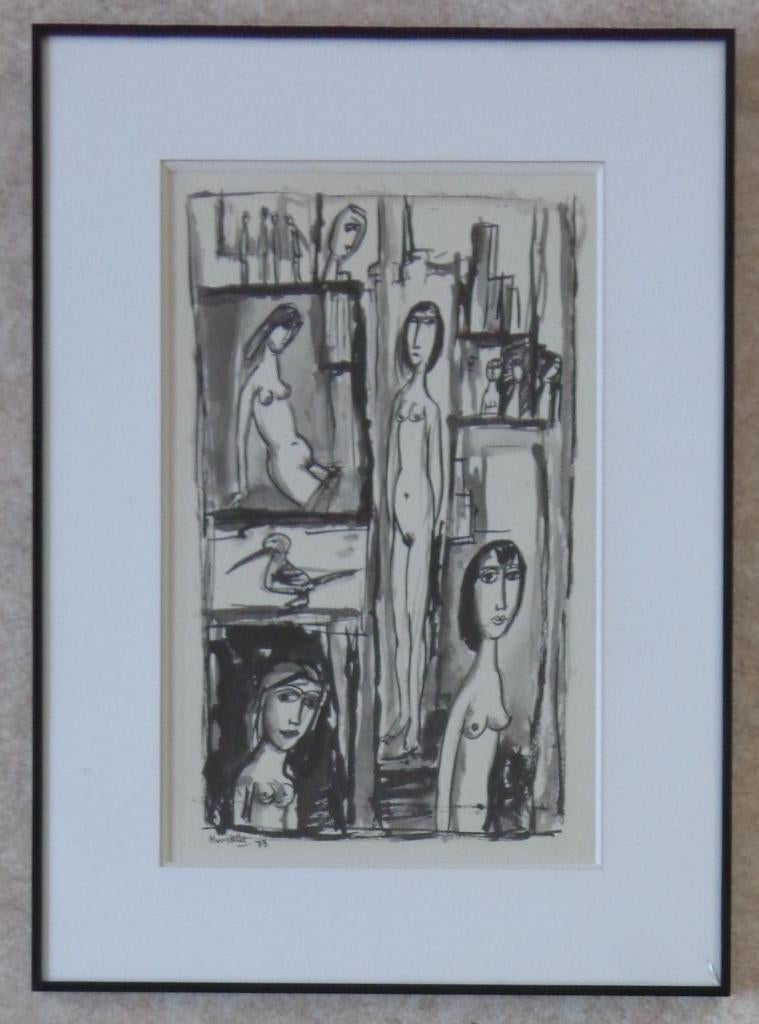 THEO HUMBLET / NAAKTEN ATELIER / ORIGINEEL / 55x40cm / KADER, Enlèvement ou Envoi