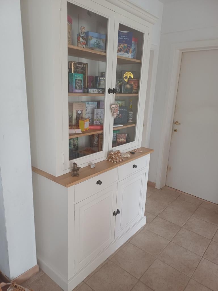 Meuble deux corps pin satiné avec tablettes chêne massif, Maison & Meubles, Armoires | Buffets, Avec porte(s), Avec tablette(s)