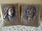 19e Eeuw stel antieke plaquettes Maria en Jezus circa 1850, Ophalen of Verzenden