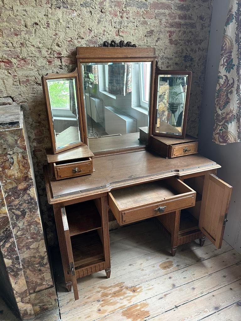 Vintage vanity commode met spiegel, Ophalen, Gebruikt, 100 tot 150 cm, Vintage