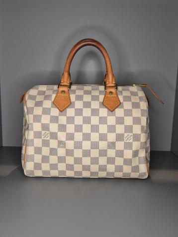 Louis Vuitton Speedy 25 Damier Azur in zeer goede staat, Handtassen en Accessoires, Verzenden, Gebruikt, Wit, Handtas