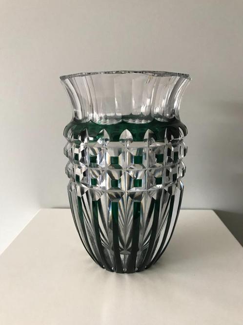 Val St. Lambert: Art Deco vaas in groen-wit, Antiek en Kunst, Antiek | Glaswerk en Kristal, Ophalen