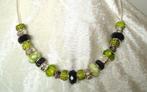 Ketting met bedels in limegroen-zwart-zilver, Overige materialen, Verzenden, Met strass, Nieuw