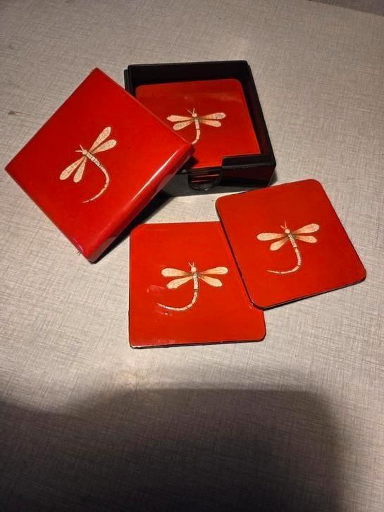 Vintage 70's design parelmoer onderzetters, Antiek en Kunst, Curiosa en Brocante, Ophalen of Verzenden