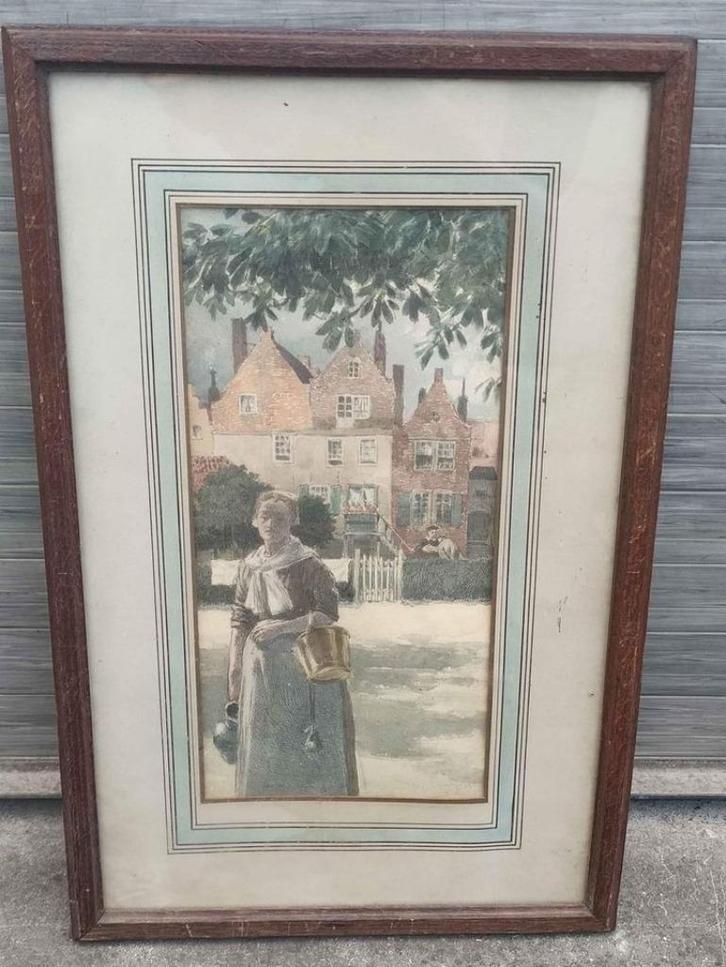 Gravure aquarelle signe Amédée lynen, Antiek en Kunst, Kunst | Etsen en Gravures, Ophalen of Verzenden