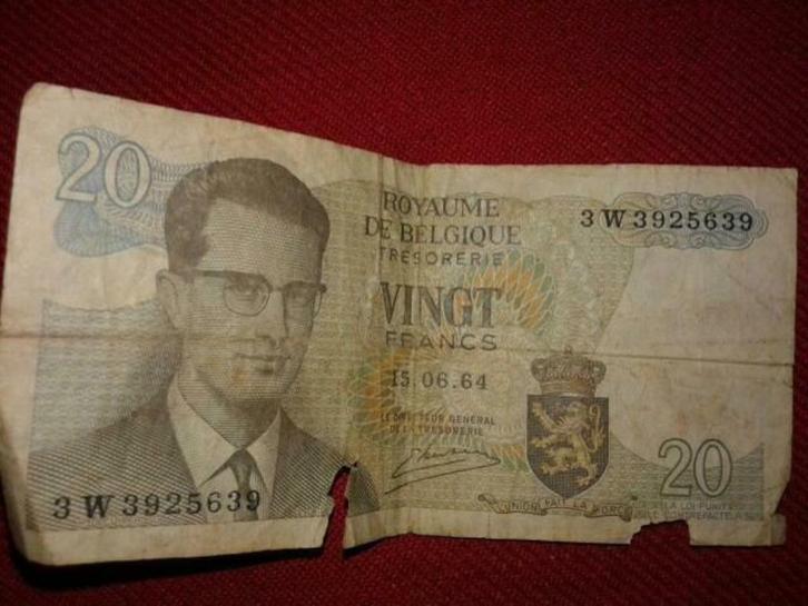 Muntbiljet 20 Belgische frank / bankbiljet, Postzegels en Munten, Bankbiljetten | België, Los biljet, Ophalen of Verzenden