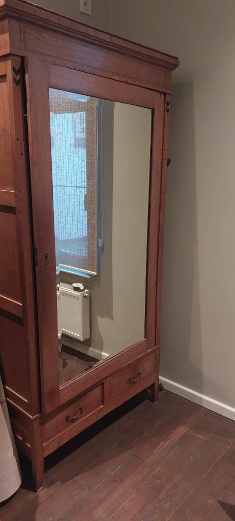 Linnen- of vestiairekast met spiegeldeur, Huis en Inrichting, Kasten | Buffetkasten, Zo goed als nieuw, 200 cm of meer, 100 tot 150 cm