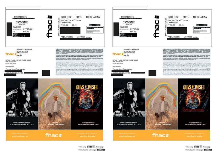 2 tickets Indochine Paris Accor Arena, Tickets & Billets, Concerts | Chanson française, Deux personnes, Février, Rock