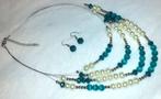 Juwelenset parels met groene katoog en swarovski elements, Verzenden, Groen, Met kristal