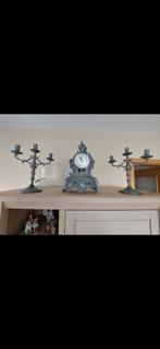 Horloge et 2 bougeoirs en étain, Antiek en Kunst, Antiek | Tin, Ophalen