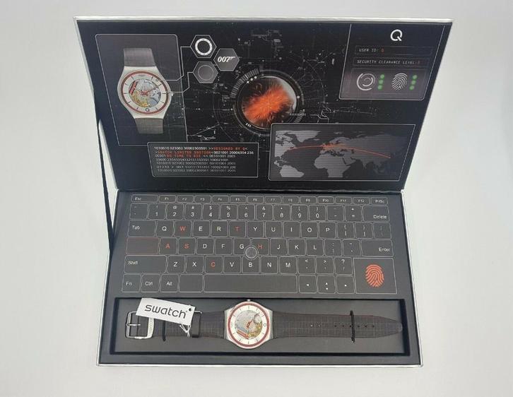 JAMES BOND 007 Coffret Montre Suisse SWATCH NTTD Q² NEUVE, Handtassen en Accessoires, Horloges | Heren, Nieuw, Polshorloge, Swatch