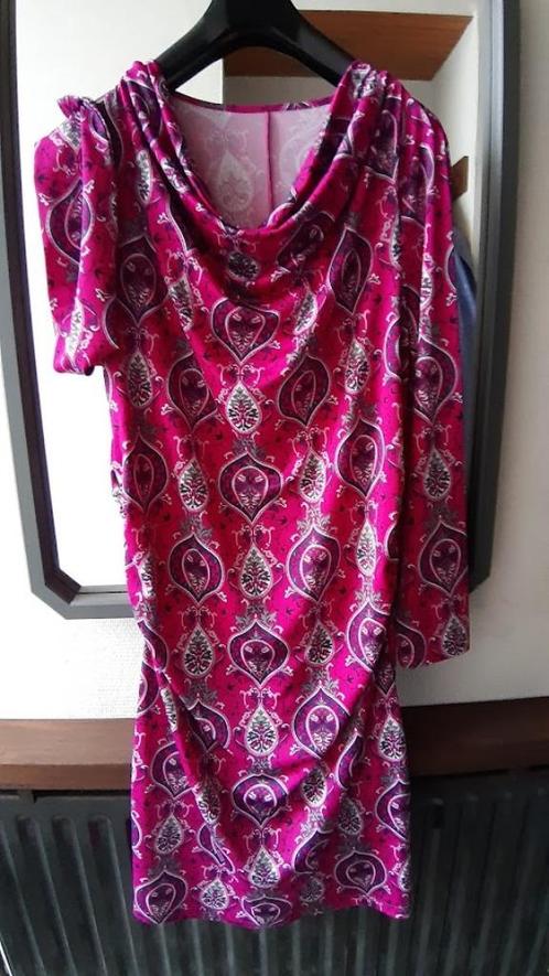 Elegante stretch jurk bloemenprint lange mouw XL - 46 nieuw, Kleding | Dames, Jurken, Nieuw, Maat 46/48 (XL) of groter, Paars