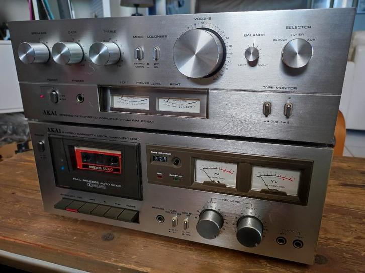 AKAI AM2350+CS-703D VINTAGE SET, Audio, Tv en Foto, Stereoketens, Gebruikt, Cassettedeck, Akai, Ophalen