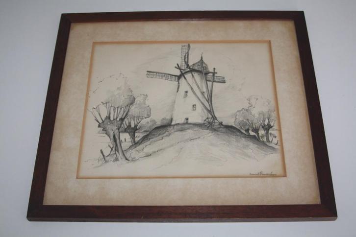 Echte tekening , Mourits Dousselaere , originele inlijsting, Antiek en Kunst, Kunst | Tekeningen en Fotografie, Ophalen of Verzenden